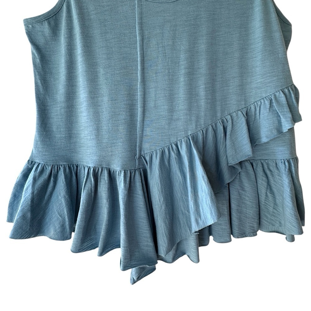 SUNDANCE NWOT AZIZA COTTON ASYMMETRICAL RUFFLE TOP SCOOP NECK BLUE | LARGE - Picture 4 of 7